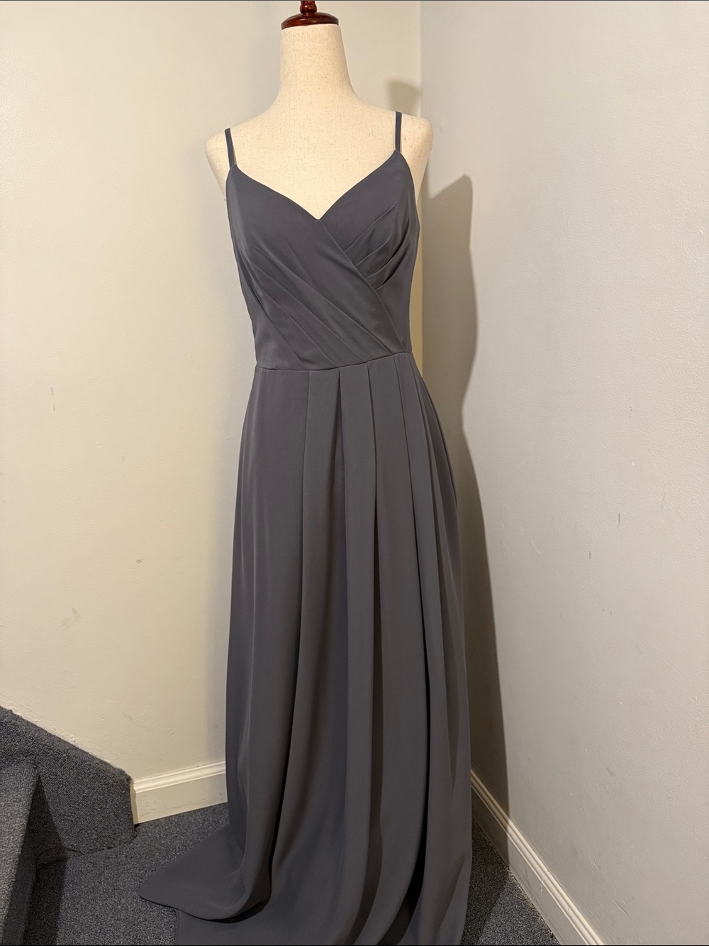 SORELLA VITA Slate Gray Pleated Spaghetti-Strap Maxi Dress